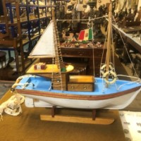 Vintage Wooden Scratch Built Model Fishing Trawler Complete with Trawl Nets