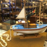 Vintage Wooden Scratch Built Model Fishing Trawler Complete with Trawl Nets