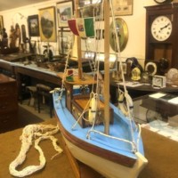 Vintage Wooden Scratch Built Model Fishing Trawler Complete with Trawl Nets