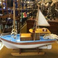 Vintage Wooden Scratch Built Model Fishing Trawler Complete with Trawl Nets