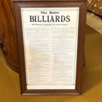 Vintage The Rules of Billiards in Original Oak Frame