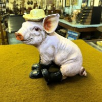Vintage Cast Iron Pig in Boots Door Stop