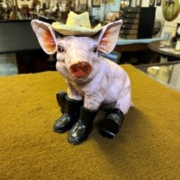 Vintage Cast Iron Pig in Boots Door Stop