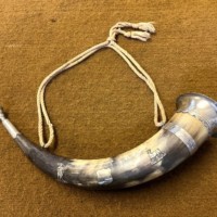 Antique Bovine Hunting Horn White Metal Mounts and Mouthpiece