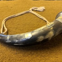 Antique Bovine Hunting Horn White Metal Mounts and Mouthpiece