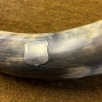 Antique Bovine Hunting Horn White Metal Mounts and Mouthpiece