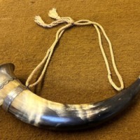 Antique Bovine Hunting Horn White Metal Mounts and Mouthpiece
