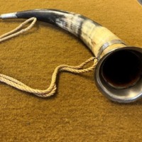 Antique Bovine Hunting Horn White Metal Mounts and Mouthpiece