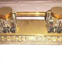 Victorian Brass Inkwell Stand