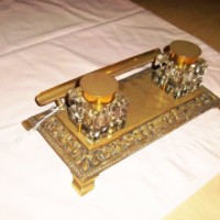 Victorian Brass Inkwell Stand