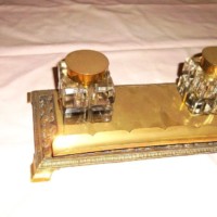 Victorian Brass Inkwell Stand