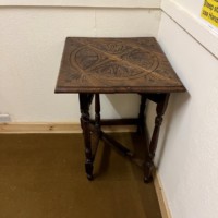 Victorian Triangular Carved Oak Drop Leaf Corner Table