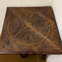 Victorian Triangular Carved Oak Drop Leaf Corner Table