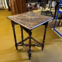 Victorian Triangular Carved Oak Drop Leaf Corner Table
