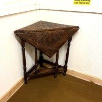 Victorian Triangular Carved Oak Drop Leaf Corner Table