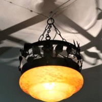 Rustic Metal Light Fitting with Orange Marbled Glass Shade