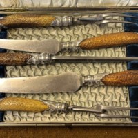 Antique Elkington & Co 5 Piece Stag Horn Handled Carving Set