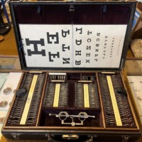 Antique Opticians Travelling Eye Testing Kit Complete with Trial Lenses and Adjustable Frame