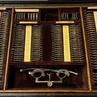 Antique Opticians Travelling Eye Testing Kit Complete with Trial Lenses and Adjustable Frame