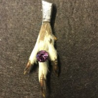 Vintage Silver Scottish Grouse Claw Brooch with Amethyst Glass Stone