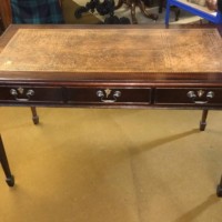 Vintage Dark Mahogany Writing Desk with Tan Leather Cover