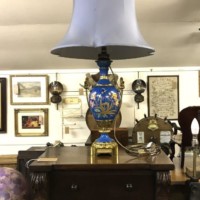 Antique Cloisonne Blue Porcelain Ormolu Mounted Urn Lamp