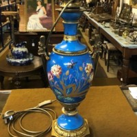 Antique Cloisonne Blue Porcelain Ormolu Mounted Urn Lamp