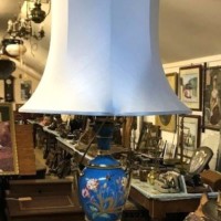 Antique Cloisonne Blue Porcelain Ormolu Mounted Urn Lamp