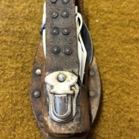 Vintage Camping Cutlery / Multi Tool Folding Knife In Leather Belt Mounted Holder