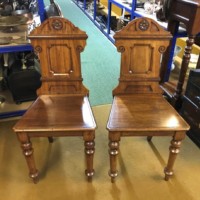 Pair of Victorian Walnut Hall Chairs