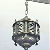 Pierced Brass and Cabochon Lamp Shade