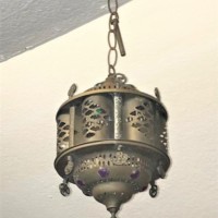 Pierced Brass and Cabochon Lamp Shade