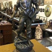 Antique Pair of French Bronzed Spelter Figures 'Semeur' and 'Botteleuse' (Sower and Baler) After Emile Rousseau (Sculptor)