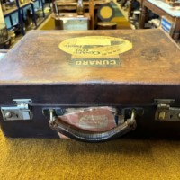Antique Fitted Travel Case with Cunard Line RMS Aquitania from New York to Southampton Label