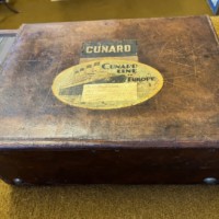 Antique Fitted Travel Case with Cunard Line RMS Aquitania from New York to Southampton Label
