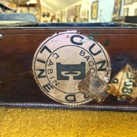 Antique Fitted Travel Case with Cunard Line RMS Aquitania from New York to Southampton Label