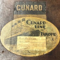 Antique Fitted Travel Case with Cunard Line RMS Aquitania from New York to Southampton Label