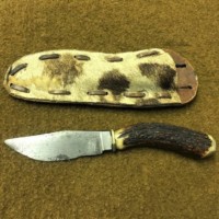 Horn Handled Hunting Knife in Deer Skin Sheath