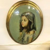 Vintage Convex Oval Portrait of a Girl