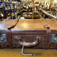 Vintage Leather Suitcase with Retaining Straps