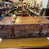Vintage Leather Suitcase with Retaining Straps