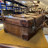 Vintage Leather Suitcase with Retaining Straps