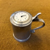 Vintage French Pewter Lidded Tankard with Clock in the Lid By Les Etains du Manoir Paris France