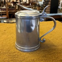 Vintage French Pewter Lidded Tankard with Clock in the Lid By Les Etains du Manoir Paris France