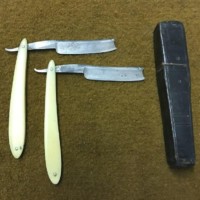 Antique Pair of W&T Marsh's Standard Cut Throat Razors in Original Leather Bound Double Coffin Box