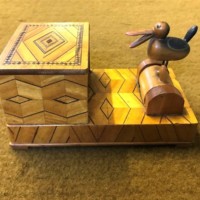 Vintage Pecking Bird / Marquetry Box Cigarette Dispenser