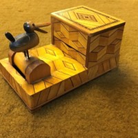 Vintage Pecking Bird / Marquetry Box Cigarette Dispenser