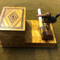 Vintage Pecking Bird / Marquetry Box Cigarette Dispenser