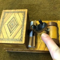 Vintage Pecking Bird / Marquetry Box Cigarette Dispenser