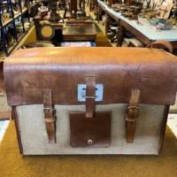 Vintage Swiss Army Style Leather and Canvas Fold Out Messenger Bag